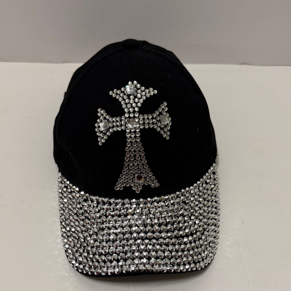 Black Rhinestone Cross Baseball Cap